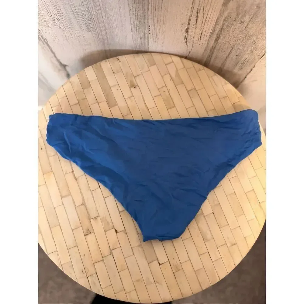 Reversible Bikini Bottom Medium Blue Floral Swim Bottoms Braided Side Detail